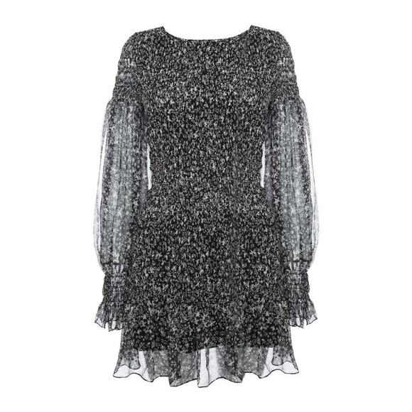 EUC LoveShackFancy Scarlett Silk Mini Dress Black White Celestial Long Sleeve XS - Picture 2 of 13